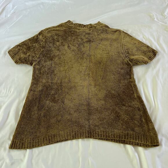 Vtg Y2K 2000s Gold Green Chenille Short Sleeve Sweater Sz M Fairy Grunge - Picture 4 of 6